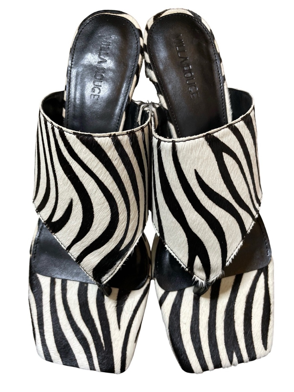 Zebra Print Slide Mules - Black & White Size 9.5